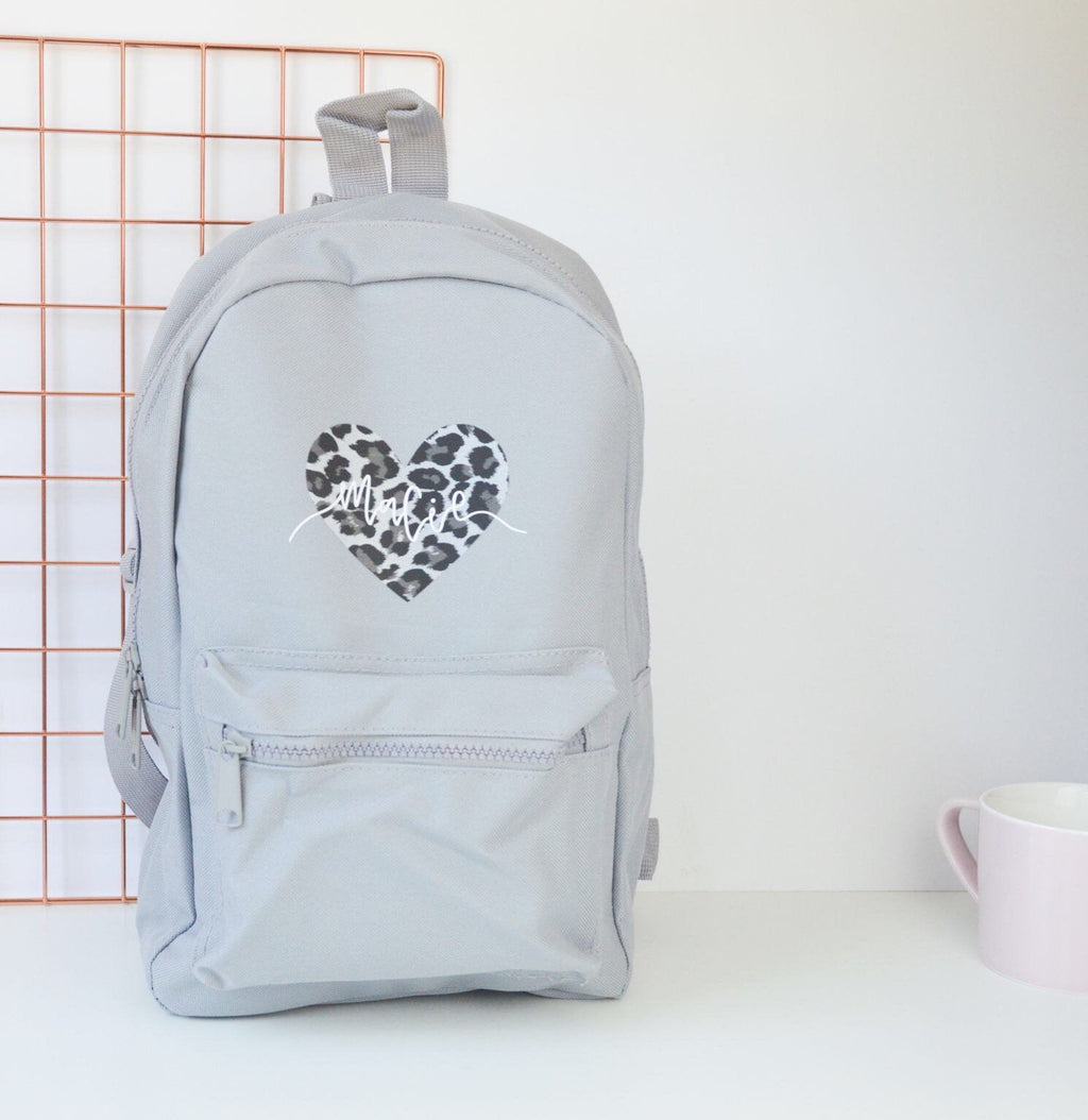 Grey Personalised Children's Leopard Heart Backpack - You Make My Dreams