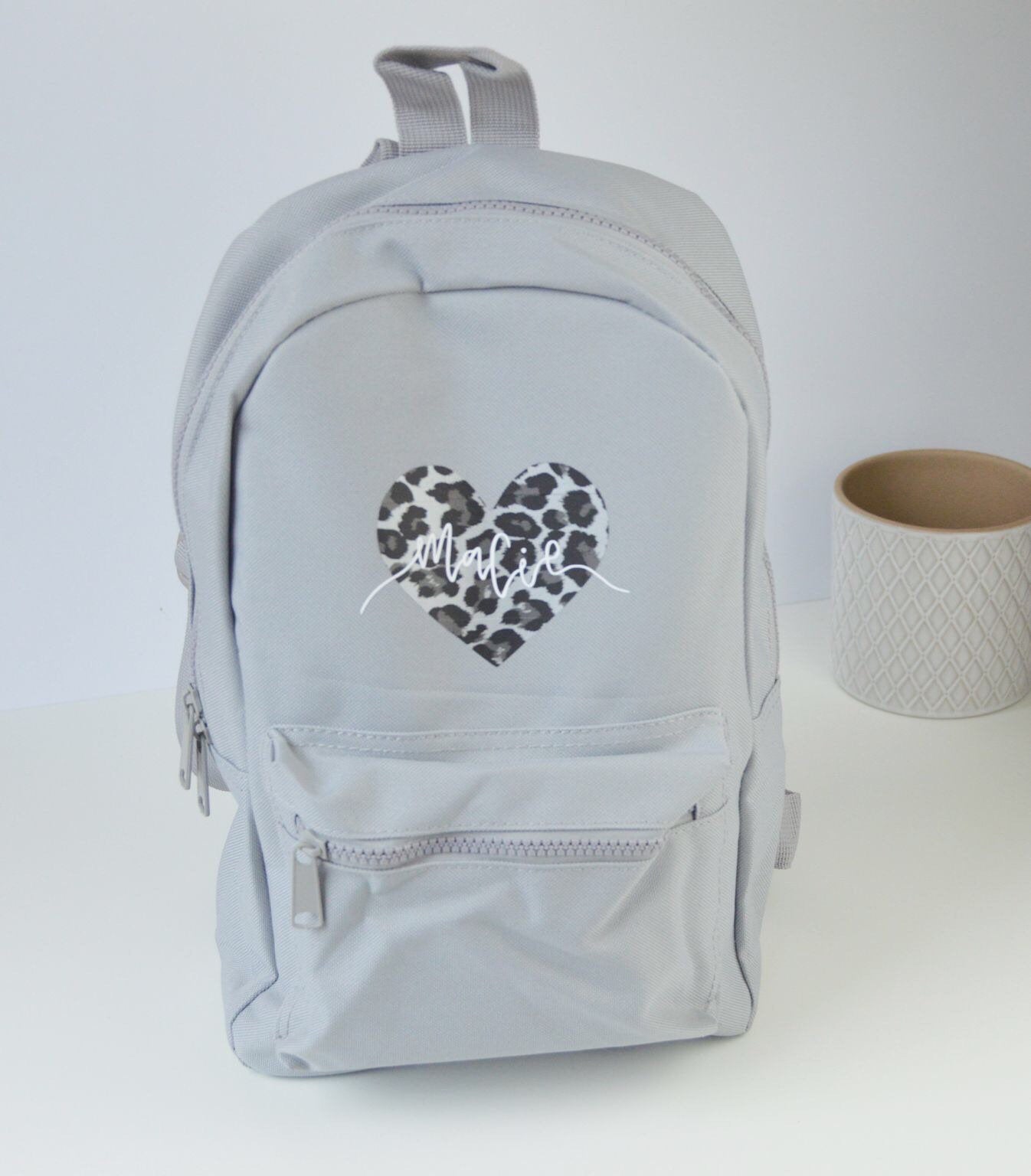 Grey Personalised Children's Leopard Heart Backpack - You Make My Dreams